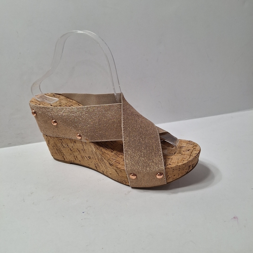 Est. 1946 Bohemian Rose Gold Metallic Strap Retro Platform Wedge Sandals Size 10